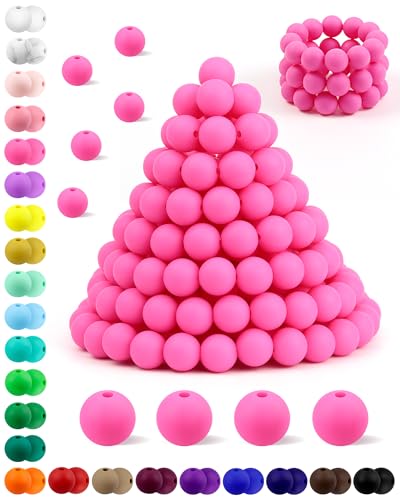 FIVEIZERO Silikonperlen, 12 mm, Silikonperlen, runde Gummiperlen, Hot Pink, Silikonperlen, Großpackung für DIY und Schlüsselanhänger, Zubehör, Silikonperlen, Basteln, 180 Stück von FIVEIZERO