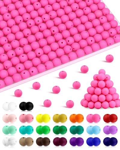 FIVEIZERO kleine Silikonperlen, 9 mm, Silikonperlen, Fokusperlen, runde Gummiperlen, Hot Pink, Silikonperlen für DIY und Schlüsselanhänger, Zubehör, Silikonperlen, Basteln, 180 Stück von FIVEIZERO