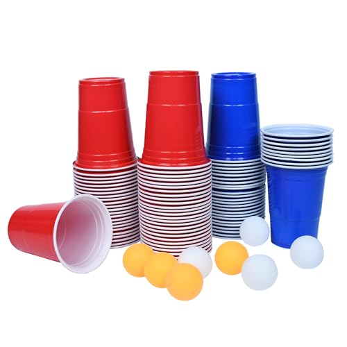 FIVMEN Bierpong Becher Set Beer Pong Becher Plastik Enthält 100 Becher und 10 Tischtennisbälle Beerpongbecher Mehrwegbecher Partybecher für Party Trinkspiele Festivals von FIVMEN