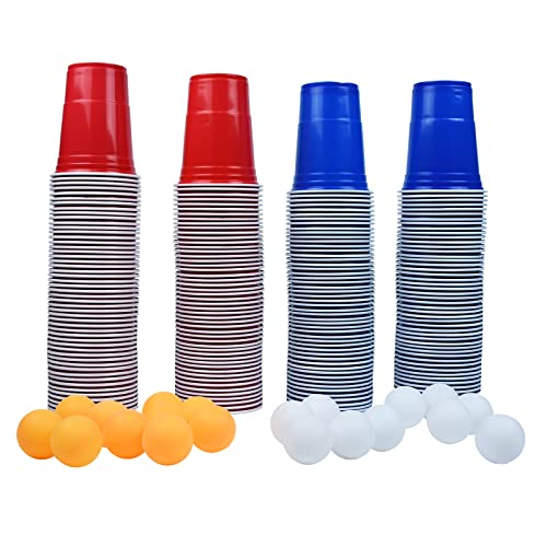 FIVMEN Bierpong Becher Set Beer Pong Becher Plastik Enthält 200 Becher und 20 Tischtennisbälle Beerpongbecher Mehrwegbecher Partybecher für Party Trinkspiele Festivals von FIVMEN