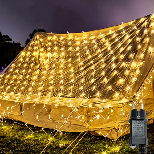 FIVMEN Lichternetz Außen Innen 3x2 m 250 LED Lichterkette Netz Strom mit EU Stecker 8 Modi Wasserdicht IP44 Warmweiß Weihnachtsbeleuchtung für Weihnachten Hochzeit Halloween von FIVMEN