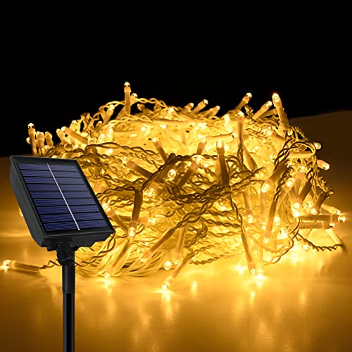 FIVMEN Solar Lichterkette Aussen 10 m 400 LED Solarlichterkette Lichtervorhang Außen Wetterfest Wasserdicht IP44 mit Solarpanel & USB Weihnachtsdeko Weihnachten Beleuchtung Outdoor Warmweiß von FIVMEN