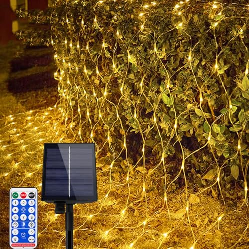 FIVMEN Solar Lichterkette Aussen 3x2 m 250 LED Solarlichterkette Lichternetz Außen Wetterfest Wasserdicht IP44 mit Solarpanel & USB Weihnachtsdeko Weihnachten Beleuchtung Outdoor Warmweiß von FIVMEN