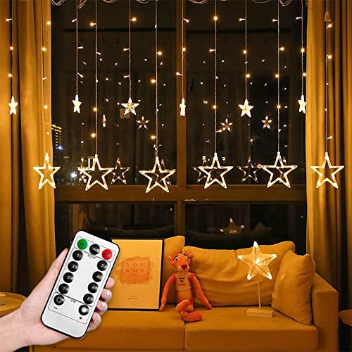 FIVMEN Sterne Lichterkette mit USB und Stecker 3 M Länge 138 LED Lichterketten Lichtervorhang Stern mit Fernbedienung 8 Modi für Party Weihnachten Hochzeit Geburtstag, Warmweiß von FIVMEN