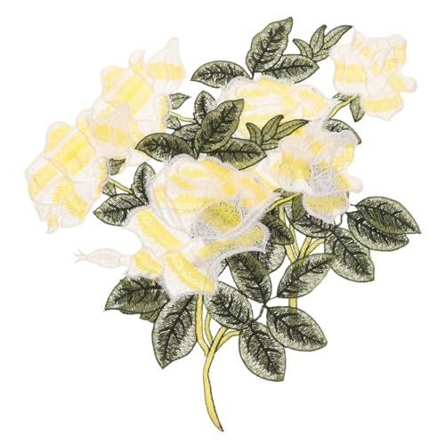 1 Paar Stickerei-Reparatur-Stickerei Aufnäher Kleidungsflicken Rosenapplikationen für Kleidung Patches nähen blumenmuster Kleiderapplikation Flecken Polyester Yellow FIXOSHEE von FIXOSHEE