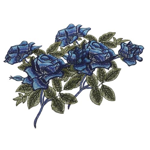 FIXOSHEE 1 Paar Stickerei-Reparatur-Stickerei Applikationen Stickereiflicken für Bekleidung Hutflecken Patches nähen Blumenbeete Kleiderapplikation Stickereiflecken Aufnäher Polyester Blue von FIXOSHEE