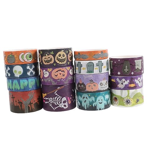 FIXOSHEE 14 Rollen Halloween-Elementband Halloween- festliches Klebeband dünnes Washi-Tape halloween basteln halloween costume dekoratives Druckband Halloween-Dekor Japanisches Papier von FIXOSHEE