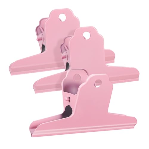 FIXOSHEE 3st Bergclip Kleine Bulldoggenklammern Büroklammern Dokument-organizer-clips Clips Für Snackbeutel Große Bulldoggenklammern Bull-clip-klemmen Aktenklammern Chip-clips Metall Rosa von FIXOSHEE