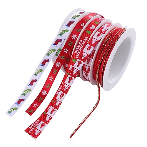 FIXOSHEE 5 Rollen Weihnachtsband Fröhliche Weihnachtsbänder Weihnachtsjuteband Weihnachtsleinenband Zierband weihnachten geschenkband ribbons dekoratives Ornamentband Stoff rot von FIXOSHEE