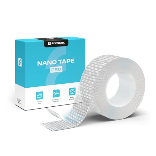 Nano Tape | transparentes Klebeband mit extra starker Haftung | wiederverwendbar | wasserfest | durchsichtiges Mehrzweck Klebeband für Heim, Schule und Büro, 5m x 3cm x 0,7mm (Doppelseitig reißbar) von FIXWERK