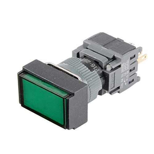 New Lon0167 AC 220V SPDT 6 Klemmen Kurzzeitiger Druckknopfschalter Gerade Taste mit grünem Licht(AC 220V SPDT 6-Terminals Momentary Pushbutton Switch Rect-Taste w Grünes Licht) von FIYA