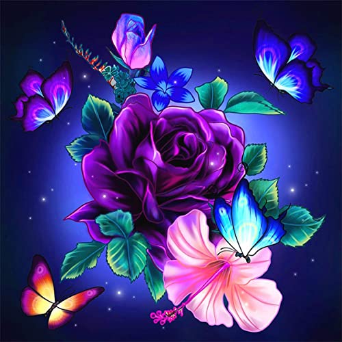 FIYO 5D Diamond Painting Kits, Schmetterling Blume Vollbohrer Kristall Strass Kreuzstich Stickerei Landschaft Diamant Malerei DIY Diamond Art Bohrer Stickerei für Wohnkultur Geschenk 30x30 cm von FIYO