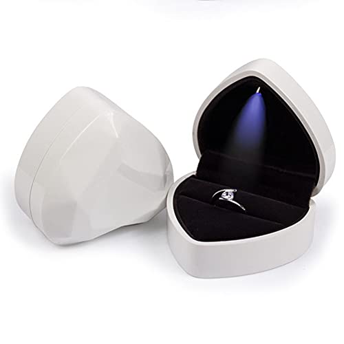 LED Licht Herzförmige Ring Box, Ring Box Ringschachtel Schmuck Display Geschenkbox ,Schmuckschatullen Geschenkbox Für Ring Halskette Anhänger Verlobungsring Hochzeit Anniversay Valentines Day (Weiß) von FIYSON