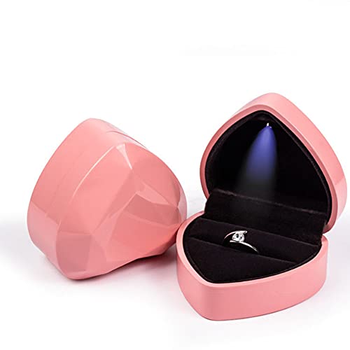 LED Licht Herzförmige Ring Box, Ring Box Ringschachtel Schmuck Display Geschenkbox ,Schmuckschatullen Geschenkbox Für Ring Halskette Anhänger Verlobungsring Hochzeit Anniversay Valentines Day (Rosa) von FIYSON