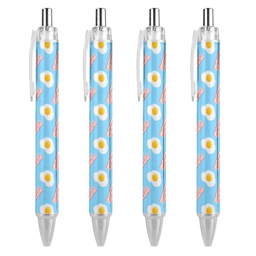 FJQWKLF Bacons And Yolk Schwarzer Kugelschreiber für Männer und Frauen, Druckkugelschreiber, 0,5 mm Kugelschreiber für flüssiges Schreiben, 4 Stück von FJQWKLF