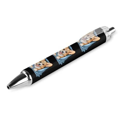 FJQWKLF Corgi-Hundewelpe mit blauer Decke, süßer Kugelschreiber für Damen und Herren, einziehbarer 0,5-mm-Kugelschreiber zum Arbeiten, 1 Stück von FJQWKLF