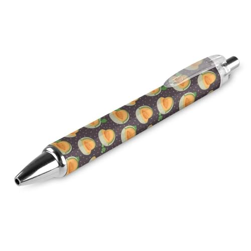 FJQWKLF Kugelschreiber mit Cartoon-Cantaloupe-Fruchtmuster, schwarz, für Männer und Frauen, einziehbarer Stift, 0,5 mm Kugelschreiber für flüssiges Schreiben, 1 Stück von FJQWKLF