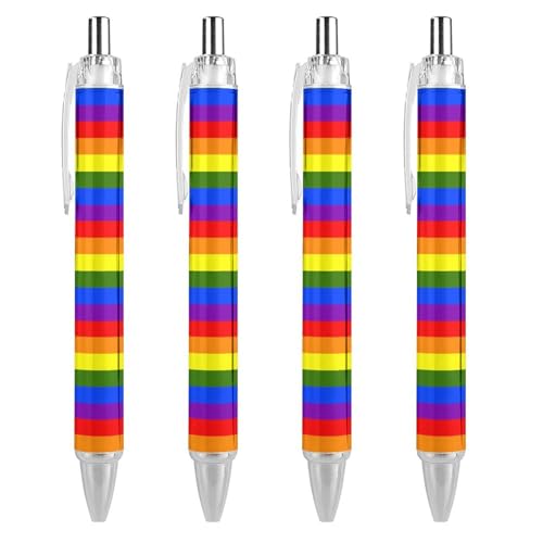 FJQWKLF Kugelschreiber mit indischer Regenbogenflagge, 0,5 mm, personalisierbar, einziehbar, schwarzer runder Schaft, feine Spitze, für Notizbücher, Schreiben, Büro, 4 Stück von FJQWKLF