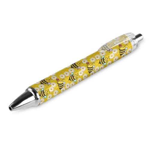 FJQWKLF Niedlicher Kugelschreiber mit Bienen- und Blumenmuster, schwarz, für Männer und Frauen, einziehbarer Stift, 0,5 mm Kugelschreiber für flüssiges Schreiben, 1 Stück von FJQWKLF