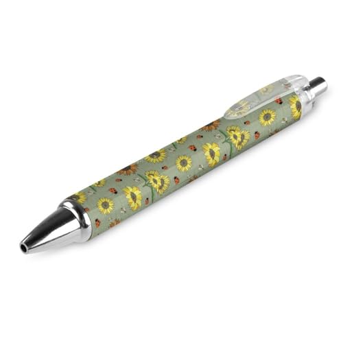 FJQWKLF Niedlicher Kugelschreiber mit Bienen- und Sonnenblumenmuster, schwarz, für Männer und Frauen, einziehbarer Stift, 0,5 mm Kugelschreiber für flüssiges Schreiben, 1 Stück von FJQWKLF