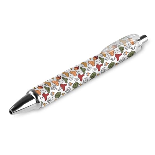 FJQWKLF Niedlicher schwarzer Kugelschreiber mit Pilzen und Blättern für Männer und Frauen, einziehbarer Stift, 0,5 mm Kugelschreiber für flüssiges Schreiben, 1 Stück von FJQWKLF