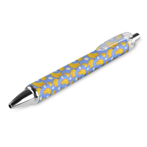 FJQWKLF Schwarzer Kugelschreiber mit Cartoon-Bananen- und Blumenmuster für Männer und Frauen, einziehbarer Stift, 0,5 mm Kugelschreiber für flüssiges Schreiben, 1 Stück von FJQWKLF