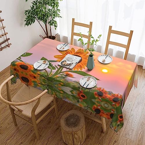 Rechteckige Tischdecke mit Sonnenblume und Sonnenuntergang, waschbar, Polyester, dekorative Tischdecke für Küche, Esstisch, Partys, Camping – 137,2 x 183,9 cm von FJQWKLF