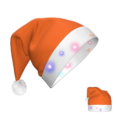 FJWSLCH NasturtiumJLH Weihnachtsmütze aus dickem Samt, Unisex, LED-Licht, Weihnachtsmannmütze, Geschenk für Partyzubehör, Orange von FJWSLCH