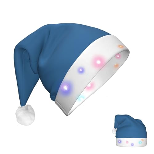 FJWSLCH Weihnachtsmütze aus dickem Samt, Unisex, LED-Licht, Weihnachtsmannmütze, Geschenk für Partyzubehör, Marineblau von FJWSLCH