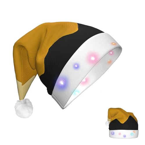 FJWSLCH Weihnachtsmütze aus dickem Samt, unisex, mit LED-Licht, Senfgelb und Schwarz, als Geschenk für Partyzubehör von FJWSLCH