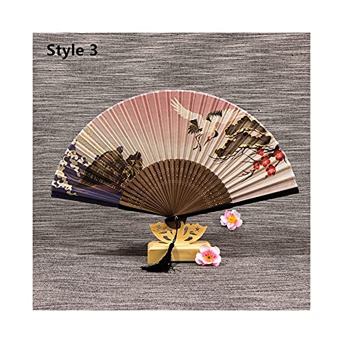 Faltfächer Handfächer 1 STÜCK Vintage-Seiden-Faltfan-Fan Chinesische japanische Quaste Bambus-Tanzhand-Fan-Dekoration Ornamente Handwerksgeschenk, ohne Anzeigen-Stand Faltfächer für Damen Geschenke von FKJLUN