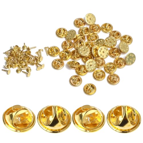 FKWKUW 100 Pcs Metal Pin Backings Gold Pin Backs Locking Brass Pin Backs Locking Pin Backs for Enamel Pins Replacement Clutch Pin Backings for Brooch Tie Hat Badge Insignia Pin Backs Replacement（Gold von FKWKUW