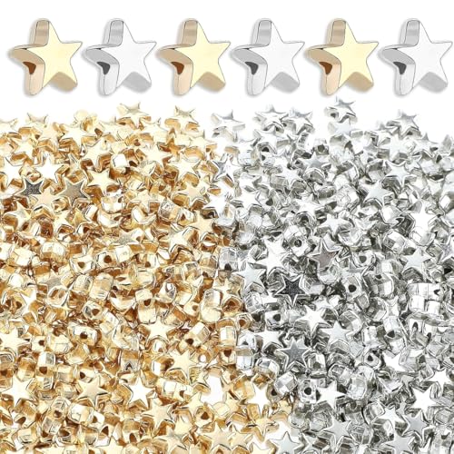 FKWKUW 400Stk Sternförmige Abstandshalterperlen, 6Mm Sternförmige Abstandshalterperlen Sternförmige Massenperlen Mit Großem Loch Sternförmige Perlen Charms Für Die Schmuckherstellung (Gold, Silber) von FKWKUW