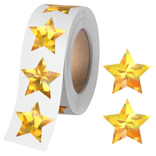 FKWKUW 500 Stück Sticker Sterne Aufkleber Sterne Für Kinder Sterne Funkelnde Aufkleber Glänzendes Funkeln Sterne Belohnung Sticker Kleine Stern Aufkleber Rolle Für Kinder Klassenzimmer Zuhause(Gold) von FKWKUW