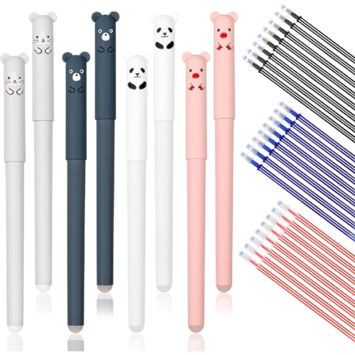 FKWKUW 8 Stück Radierbarer Kugelschreiber Tintenroller Radierbar Gelschreiber Stifte Zum Wegradieren Erasable Pen Cartoon Löschbarer Stift Mit 8 Blau Ersatzmine 0.35Mm Stifte Tiere von FKWKUW