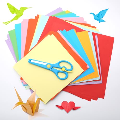 200 Blatt Origami Papier Bunt, Faltpapier Doppelseitig Bunt 10 Farben mit Schere, Buntpapier 70 g/m² für Origami Festliche Karten DIY Bastelprojekte (20x20cm, 15x15cm) von FL HUA