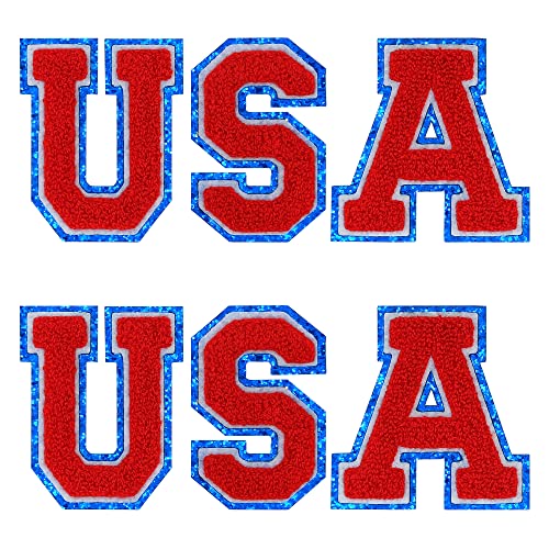 6 Stück USA Buchstaben Patriot Varsity Chenille Patches zum Aufkleben & Aufbügeln 7,9 cm Applikationen Bekleidung Abzeichen Emblem Taschen Jeans Letterman Jacke Jersey von FLAIDO