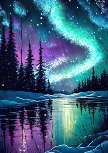 FLAJZ Diamond Painting, Aurora 5D Diamant Painting Bilder, DIY Diamond Painting Erwachsene und Kinder, Mosaikherstellung Bastelset für Haus Wand Dekoration Weihnachtsgeschen 30×40cm (Landscape) von FLAJZ