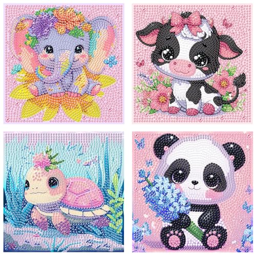 FLAJZ Diamond Painting Kinder, 4er Set Diamant Painting Bilder Kinder, Diy Mosaik Bastelarbeiten füR MäDchen Und Jungen Im Alter Von 6 7 8 9 10 11 12 Jahren, Weihnachtsgeschenk 20 * 20cm von FLAJZ