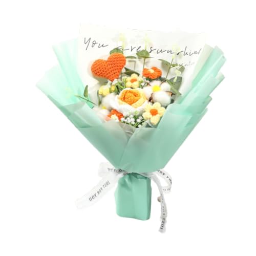 FLCPJGV Häkelblumen Strauß, Künstliche Rosen für Dekoration zu Besonderen Anlässen, Orangefarbene Blumen von FLCPJGV