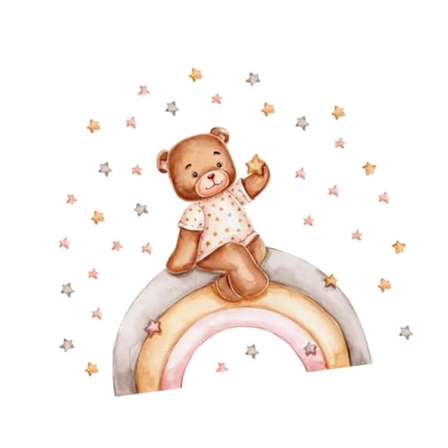 FLCPJGV PVC Tapete Bär Wandaufkleber Kinderzimmer Wandtattoo Stern Regenbogen Wandbild für Esszimmer Mädchen Jungen Diner Fenster Innen von FLCPJGV