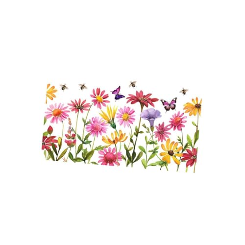 FLCPJGV Wandaufkleber mit bunten Blumen, Fensteraufkleber, 30 x 60 cm, entfernbar, für Glatte Oberflächen von FLCPJGV