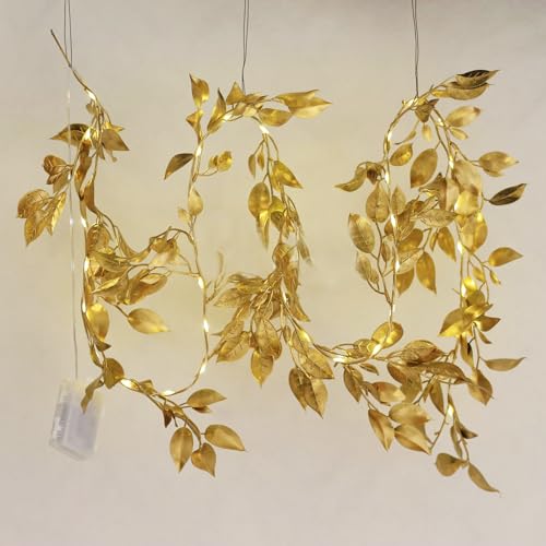 FLCSIed 2M 40LED Künstliche Girlande mit Lichterkette, Goldene Rebe mit Lichterkette für Zuhause Schlafzimmer Hochzeit Weihnachten Dekoration (Warmweiß) von FLCSIed