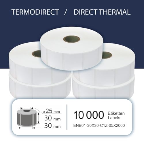 Selbstklebende Etiketten FLEX-N-ROLL, Thermo ECO, 30x30 mm, Kern 25 mm, Blanko, 10000 Stück auf 5 Rollen von FLEX-N-ROLL