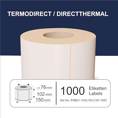 Versandetiketten DHL, UPS, DPD - 102 x 150 mm - 1000 Thermo Etiketten Eco auf Rolle, 3 Zoll Kern, Standard- und Industriedrucker, Thermodirekt permanent von FLEX-N-ROLL