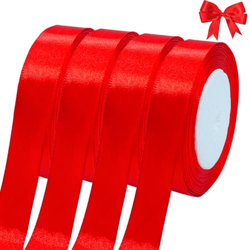 FLEXNOVA 88m Geschenkband Rot, 20mm Satinband Rot Breit, Schleifenband Rot Weihnachten Hochzeit Stoff, Rotes Band Bänder Dekoband Rote Schleife für Taufe Geburtstag Deko Geschenkverpackung von FLEXNOVA