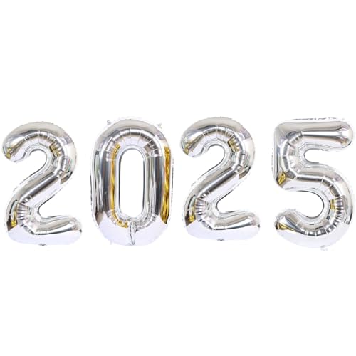 2025 Ballons Gold Silvester Deko Folienballon Luftballons Party Silvester Dekoration Neujahr 2025 Ballons (Silber-2025-80CM) von FLG FINISH LINE GERMANY