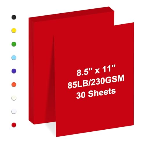 Karton, 21,6 x 27,9 cm, Kartonpapier, 230 g/m², hellweißer Karton für Drucker, Zeichnungen, Geschenkanhänger, Einladungen, Karten usw. (Rot, 30 Blatt) von FLIPPED