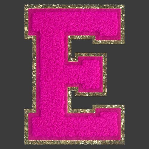 Flixleap 11,4 cm große Glitzer-Aufnäher zum Aufbügeln, Motiv: Buchstaben, Varsity, Chenille, für adrette Partyjacken, Rucksäcke (Rosa, E) von FLIXLEAP