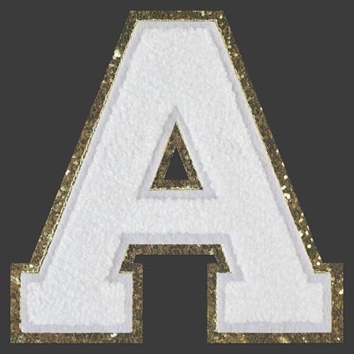 Flixleap 11,4 cm große glitzernde Aufbügler-Aufnäher zum Aufbügeln, weiße Letterman-Buchstaben, Varsity-Chenille-Buchstaben für adrette Partyjacken, Rucksäcke (Weiß, A) von FLIXLEAP